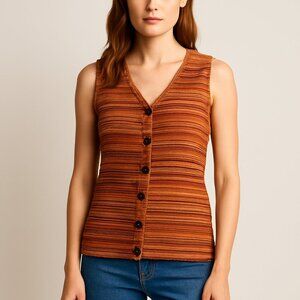Gemma + Jane Knit Tank Top XS Boho Festival Striped Button Front Y2K Vibes